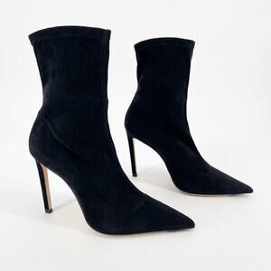 Jimmy Choo Black Brin Stretch Suede Pointed Toe Heeled Ankle Boot Bootie IT 37
